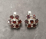 2.5ct Stud Earrings Round Cut Red Garnet Floral Cluster 14k White Gold Finish