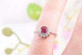 1.5ct Round Cut Pink Ruby Diamond Crown Engagement Ring 14k White Gold Finish