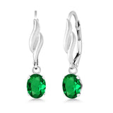 2ct Drop Earrings Oval Cut Green Emerald Leaf Design 14k White Gold Finish