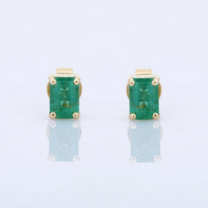 1.2ct Stud Earrings Green Emerald Cut Solitaire Design 14k Yellow Gold Finish