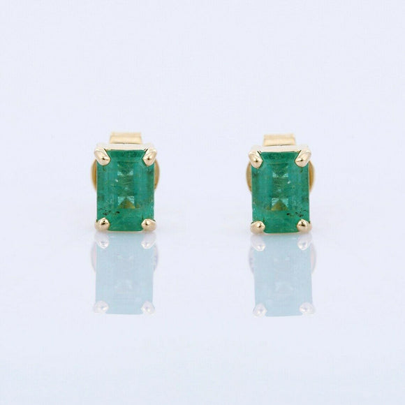 1.2ct Stud Earrings Green Emerald Cut Solitaire Design 14k Yellow Gold Finish