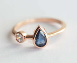 1ct Pear Cut Blue Sapphire Engagement Ring 14k Rose Gold Finish Unique Two Stone