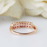 1.5ct Round Pink Ruby Wedding Band Stackable Half Eternity 14k Rose Gold Finish