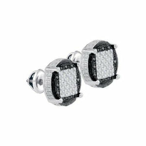 3.5ct Round Brilliant Cut Black Diamond Iced Stud Earrings 14k White Gold Finish