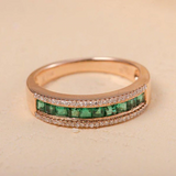 1.3ct Princess Cut Green Emerald Wedding Band Half Eternity 14k Rose Gold Finish