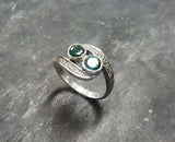 2ct Engagement Ring Round Cut Green Emerald Two Stone Swirl 14k WhiteGold Finish