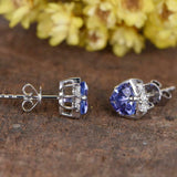 1ct Trillion Cut Tanzanite Solitaire Stud Earrings 14k White Gold Finish