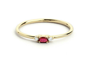 0.4ct Oval Cut Pink Ruby Trilogy Minimalist Engagement Ring 14k Yellow Gold Over