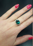 1.56ct Engagement Ring Oval Cut Green Emerald Split Shank 14k White Gold Finish