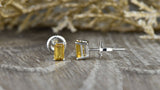 0.6ct Emerald Cut Yellow Citrine Screw Back Stud Earrings 14k White Gold Finish