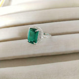 2.4ct Engagement Ring Green Emerald Cut Dotted Ball Halo 14k White Gold Finish