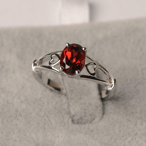 1ct Oval Garnet Engagement Ring Open Heart Shank Solitaire 14k White Gold Finish