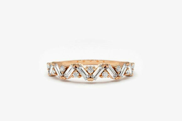 0.45ct Baguette Cut Diamond Half Eternity Stackable Band 14k Rose Gold Finish