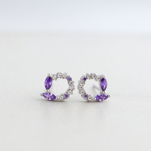 1ct Marquise Simulated Amethyst Open Circle Stud Earrings 14k White Gold Plated