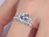 2ct Oval Cut Blue Aquamarine Engagement Ring Butterfly Design 14k WhiteGold Over