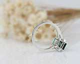 2ct Green Emerald Cut Engagement Ring Diamond Halo Design 14k White Gold Finish