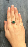 1ct Engagement Ring Round Cut Green Emerald Vintage Inspired 14k White Gold Over