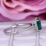 2ct Green Emerald Cut Diamond Halo Solitaire Engagement Ring 14k White Gold Over