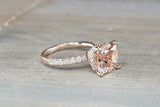 2ct Cushion Cut Peach Morganite Engagement Ring 14k Rose Gold Finish Hidden Halo