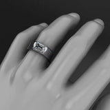 2.5ct Emerald Diamond Solitaire Statement Men Engagement Ring 14k WhiteGold Over