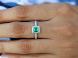 1.8ct Engagement Ring Princess Cut Green Emerald Diamond Halo 14k WhiteGold Over