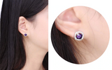 2ct Cushion Cut Purple Amethyst Halo Solitaire Stud Earrings 18k WhiteGold Over