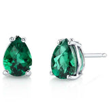 1.5Ct Pear Cut Green Emerald Classic Solitaire Stud Earrings 14K White Gold Over