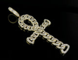 0.85ct Round Cut Diamond Cuban Ankh Cross Pendant 14k YellowGold Finish NO CHAIN