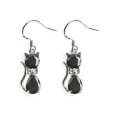 3Ct Pear Cut Black Diamond Kitten Cat Design Drop Earrings 14K White Gold Finish