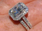 Halo Bridal Set Engagement Ring 2.5ct Radiant Cut Diamond 14k White Gold Finish