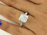 5Ct Asscher Diamond Trilogy Solitaire Ring 18K White Gold Over Baguette Accents