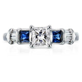 2.5Ct Princess Cut Diamond Sapphire Accent Engagement Ring 14K White Gold Finish