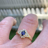 2.5ct Engagement Ring Oval Cut Blue Sapphire Cluster 14k Yellow Gold Finish