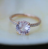 1.4ct Round Peach Morganite Diamond Accent Engagement Ring 14k Rose Gold Finish