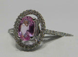 2.5ct Engagement Ring Oval Cut Pink Sapphire Diamond Halo 14k White Gold Finish