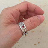 2ct Princess Cut Pink Ruby Wedding Band Vintage Filigree 14k White Gold Finish