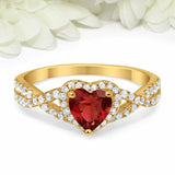 3Ct Heart Cut Red Garnet Split Band Halo Engagement Ring 14K Yellow Gold Finish