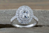 2.5ct Oval Cut Diamond Engagement Ring 14k White Gold Finish Dual Halo Solitaire