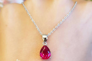 1.5ct Pear Pink Ruby Pendant with Chain Teardrop Solitaire 14k White Gold Finish