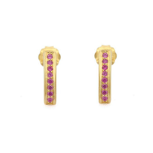 1.2ct Drop Earrings Round Cut Pink Sapphire Vertical Bar 14k Yellow Gold Finish