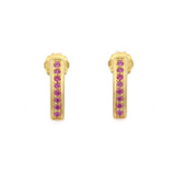 1.2ct Drop Earrings Round Cut Pink Sapphire Vertical Bar 14k Yellow Gold Finish