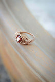 1ct Pear Cut Red Garnet Engagement Ring Floral Petal Solitaire 14k RoseGold Over