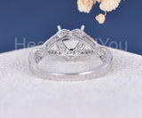 0.75ct Heart Stone Ring Setting Round Moissanite Semi Mount 14k WhiteGold Plated