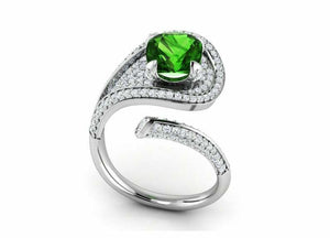 2.5ct Cushion Cut Green Emerald Open Cocktail Bypass Ring 14k White Gold Finish