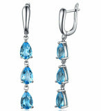 1.75ct Dangle Earrings Pear Cut Blue Topaz Three Stone 14k White Gold Finish