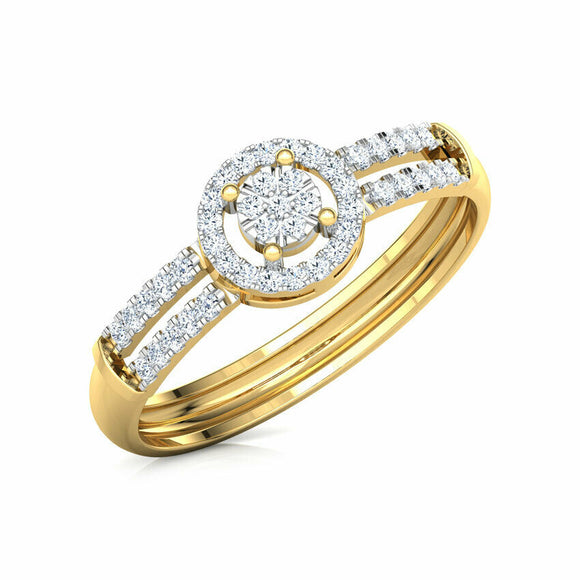 1.6ct Engagement Ring Round Cut Diamond Split Shank Halo 14k Yellow Gold Finish