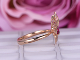 1ct Oval Cut Pink Ruby Engagement Ring Unique Butterfly Design 14k RoseGold Over