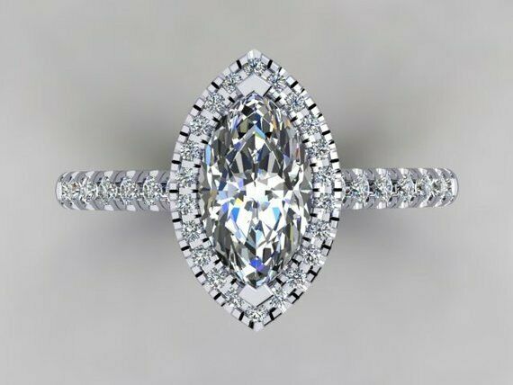 2ct Marquise Cut Diamond Accent Halo Fancy Engagement Ring 14k White Gold Finish