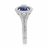 2.5ct Oval Blue Sapphire Engagement Ring Halo Gatsby Iced 14k White Gold Finish