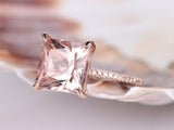 1ct Princess Cut Peach Morganite Solitaire Engagement Ring 18k Rose Gold Finish